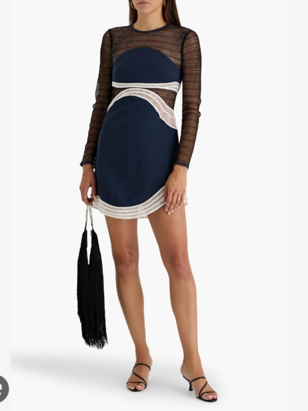 SIMKHAI Blaise Fishnet-Paneled Crepe Mini Dress Size XS EUC